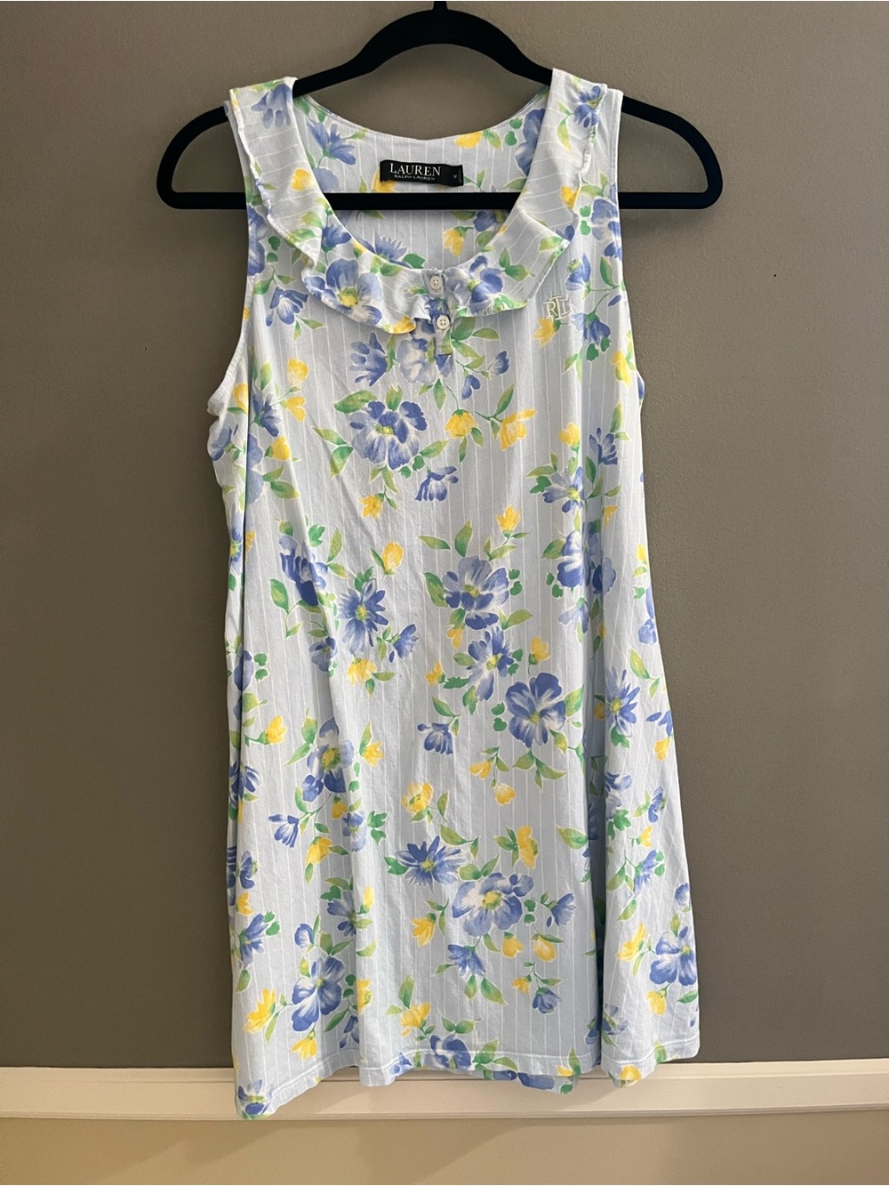 Lauren Ralph Lauren Light Blue Pinstripe Floral Sleeveless Chemise Sleepwear